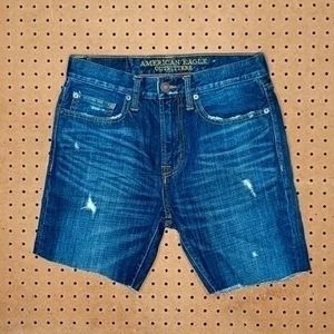 American Eagle mens dark wash distressed cutoff jean shorts 28 EUC